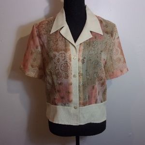 Sheri Martin tan and pink blouse Sz. 6